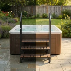 VEVOR Hot Tub Steps with Handrail 3-Step Spa Outdoor Stairs 550lbs Capacity, 32.3in Wide Step, Steel & Plastic, Easy Assembly, Non-Slip Step Ladder for Above-Ground/Inflatable Pool, RV,Patio,Deck