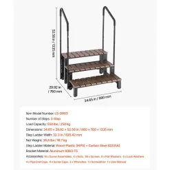 VEVOR Hot Tub Steps with Handrail 3-Step Spa Outdoor Stairs 550lbs Capacity, 32.3in Wide Step, Steel & Plastic, Easy Assembly, Non-Slip Step Ladder for Above-Ground/Inflatable Pool, RV,Patio,Deck