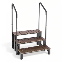 VEVOR Hot Tub Steps with Handrail 3-Step Spa Outdoor Stairs 550lbs Capacity, 32.3in Wide Step, Steel & Plastic, Easy Assembly, Non-Slip Step Ladder for Above-Ground/Inflatable Pool, RV,Patio,Deck
