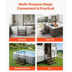 VEVOR Hot Tub Steps with Handrail 3-Step Spa Outdoor Stairs 550lbs Capacity, 32.3in Wide Step, Steel & Plastic, Easy Assembly, Non-Slip Step Ladder for Above-Ground/Inflatable Pool, RV,Patio,Deck