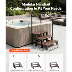 VEVOR Hot Tub Steps with Handrail 3-Step Spa Outdoor Stairs 550lbs Capacity, 32.3in Wide Step, Steel & Plastic, Easy Assembly, Non-Slip Step Ladder for Above-Ground/Inflatable Pool, RV,Patio,Deck