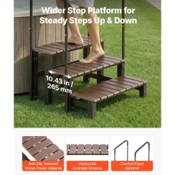 VEVOR Hot Tub Steps with Handrail 3-Step Spa Outdoor Stairs 550lbs Capacity, 32.3in Wide Step, Steel & Plastic, Easy Assembly, Non-Slip Step Ladder for Above-Ground/Inflatable Pool, RV,Patio,Deck