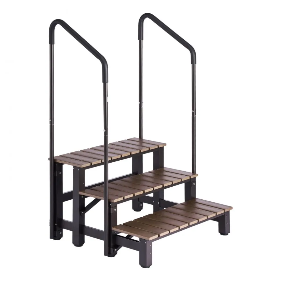 VEVOR Hot Tub Steps with Handrail 3-Step Spa Outdoor Stairs 550lbs Capacity, 32.3in Wide Step, Steel & Plastic, Easy Assembly, Non-Slip Step Ladder for Above-Ground/Inflatable Pool, RV,Patio,Deck