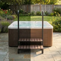 VEVOR Hot Tub Steps with Handrail 2-Step Spa Outdoor Stairs 550lbs Capacity, 32.3in Wide Step, Steel & Plastic, Easy Assembly, Non-Slip Step Ladder for Above-Ground/Inflatable Pool, RV,Patio,Deck