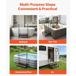 VEVOR Hot Tub Steps with Handrail 2-Step Spa Outdoor Stairs 550lbs Capacity, 32.3in Wide Step, Steel & Plastic, Easy Assembly, Non-Slip Step Ladder for Above-Ground/Inflatable Pool, RV,Patio,Deck