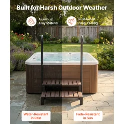 VEVOR Hot Tub Steps with Handrail 2-Step Spa Outdoor Stairs 550lbs Capacity, 32.3in Wide Step, Steel & Plastic, Easy Assembly, Non-Slip Step Ladder for Above-Ground/Inflatable Pool, RV,Patio,Deck