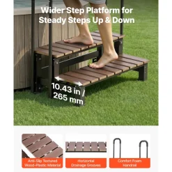 VEVOR Hot Tub Steps with Handrail 2-Step Spa Outdoor Stairs 550lbs Capacity, 32.3in Wide Step, Steel & Plastic, Easy Assembly, Non-Slip Step Ladder for Above-Ground/Inflatable Pool, RV,Patio,Deck