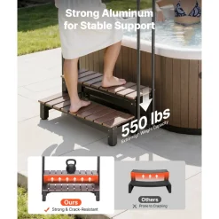 VEVOR Hot Tub Steps with Handrail 2-Step Spa Outdoor Stairs 550lbs Capacity, 32.3in Wide Step, Steel & Plastic, Easy Assembly, Non-Slip Step Ladder for Above-Ground/Inflatable Pool, RV,Patio,Deck