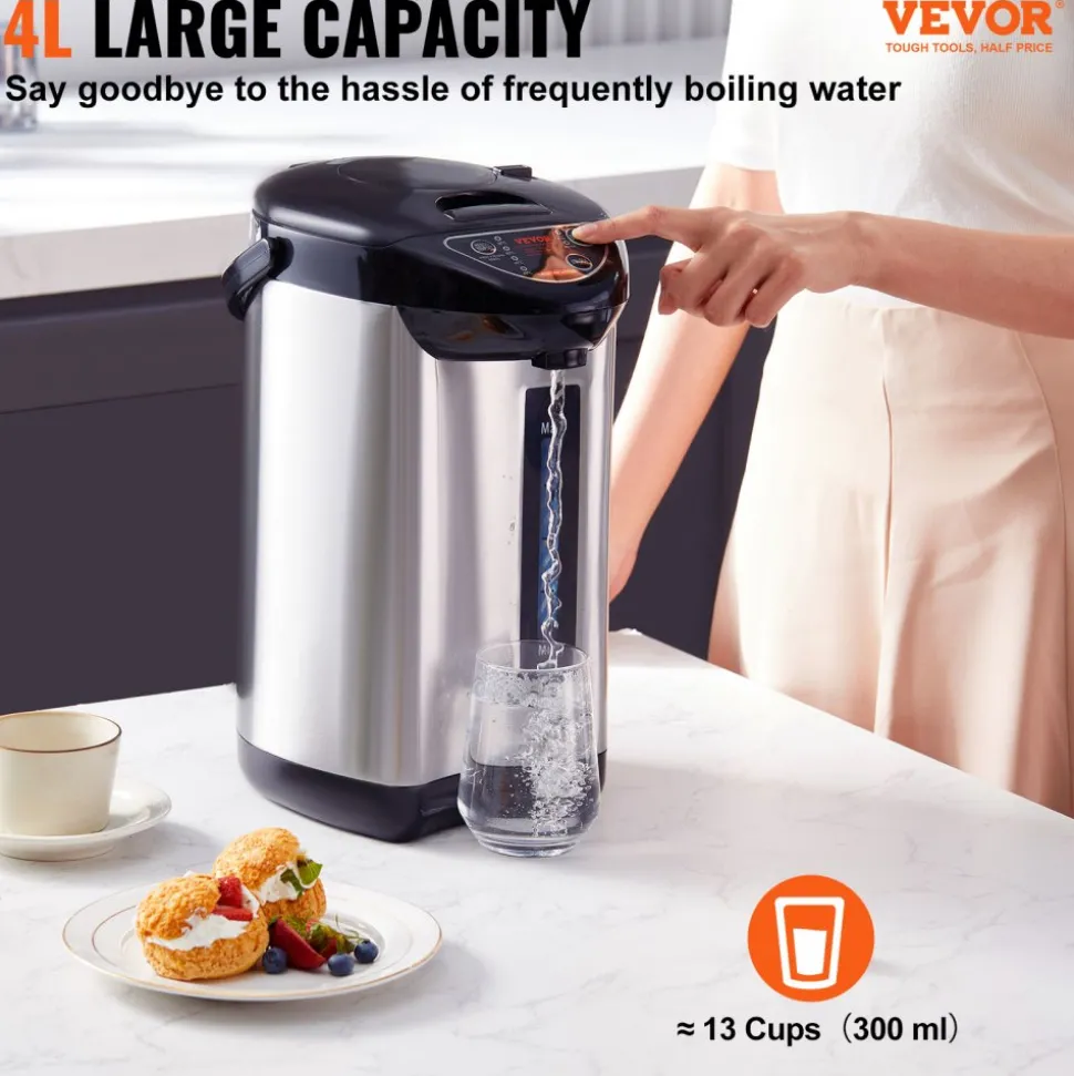 VEVOR Hot Water Dispenser, Adjustable 4 Temperatures Water Boiler and Warmer, 304 Stainless Steel Countertop Water Heater, 3-Way Dispense for Tea, Coffee and Baby Formula, 4L/135 oz