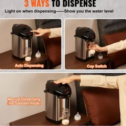 VEVOR Hot Water Dispenser, Adjustable 4 Temperatures Water Boiler and Warmer, 304 Stainless Steel Countertop Water Heater, 3-Way Dispense for Tea, Coffee and Baby Formula, 4L/135 oz