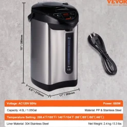 VEVOR Hot Water Dispenser, Adjustable 4 Temperatures Water Boiler and Warmer, 304 Stainless Steel Countertop Water Heater, 3-Way Dispense for Tea, Coffee and Baby Formula, 4L/135 oz