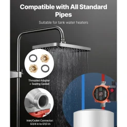VEVOR Hot Water Recirculating Pump, with Bypass Valve, Instant Recirculation Pump Kit with Timer, Adapter, Circulation Circulator System, Stainless Steel Head, 0.13 HP 110-120V, for Tank Water Heaters