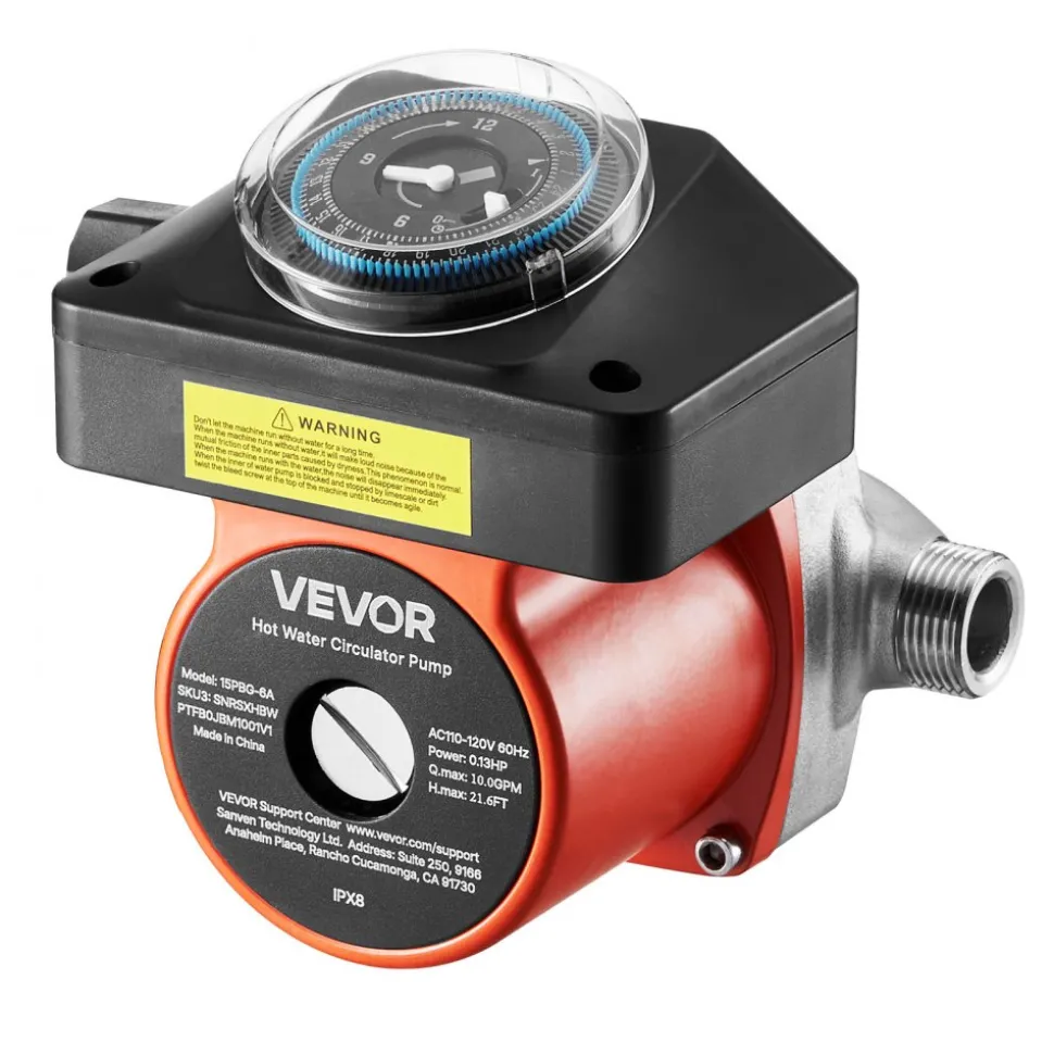 VEVOR Hot Water Recirculating Pump, with Timer, 10 GPM Instant Recirculation Pump Kit, Circulation Circulator System, 0.13 HP AC 110-120V, NPT 3/4 in to NPT 1/2 in Connector, for Solar Water Heater