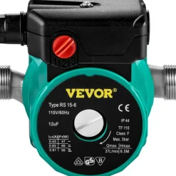 VEVOR Hot Water Recirculating Pump, 93W, 110V Water Circulator Pump, Circulation Pump, 3/4″ G Thread to 1/2″ NPT Brass Adapter, Stainless Steel Head, 3 Speed Control for Electric Water Heater System