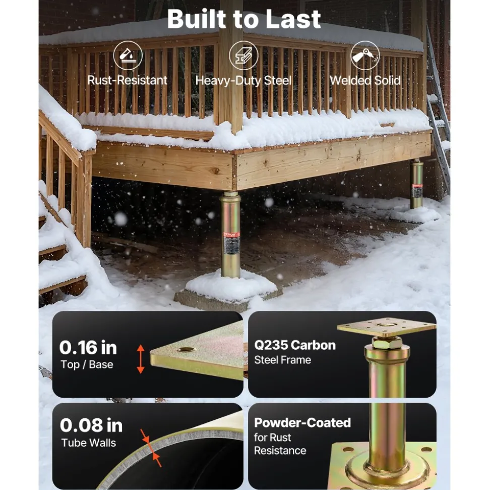 VEVOR House Floor Jacks, 4 Pack, 11.6"-16" Height Range, 2500 lbs Max Load Capacity Per Unit, Adjustable Support Beam Basement Jack Post for Leveling, Galvanized Telescoping Jack for Temporary Support