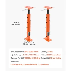 VEVOR House Floor Jacks, 2 Pack 19-36 Inch Height Range, 18000 lbs Max Load Capacity, Adjustable Support Beam Basement Jack Post Pole for Leveling, Lift Steel Telescoping Post for Temporary Support