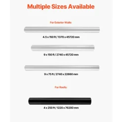 VEVOR House Wrap, 4 x 250 ft, 0.17 mm Thick Vapor Barrier, Heavy Duty Plastic Sheeting for Tear-resistant, Drop Cloth Vapor Barrier Covering for Residential & Commercial Construction, Black