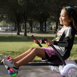 VEVOR Hoverboard Seat Attachment(Not included hoverboards), for 6.5" 8" 8.5" 10" Hoverboards, with LED Lights, Grips Control, Adjustable Frame Length and 220 LBS Load Capacity, Hover Board Go Karts Accessory, for Kids Adults