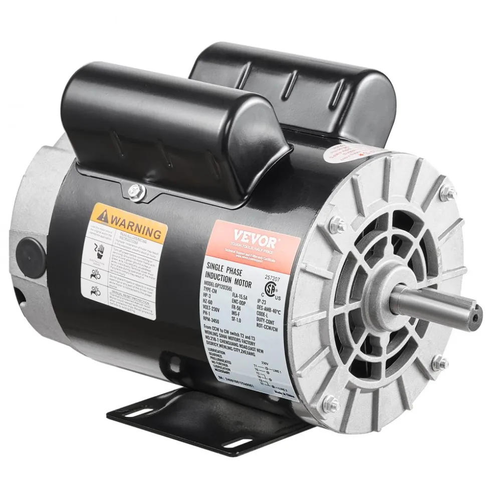 VEVOR 3HP Air Compressor Electric Motor, 230V 15.5 Amps, 56 Frame 3450RPM, 5/8" Keyed Shaft, 1.88" Shaft Length, Single Phase, CW/CCW Rotation (Factory Setting is CCW)