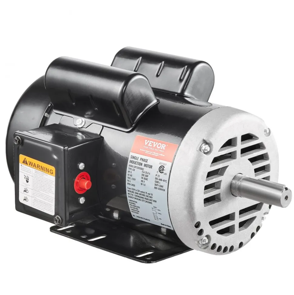 VEVOR 5HP Air Compressor Electric Motor, 230V 25 Amps, 56HZ Frame 3450RPM, 7/8" Keyed Shaft, 2.25" Shaft Length, Single Phase, CCW/CW (Factory Setting is CCW)