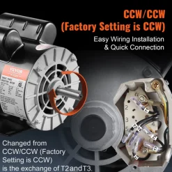 VEVOR 3.7HP Air Compressor Motor, 3450RPM Electric Motor, 230V 17.2 Amps, 5/8