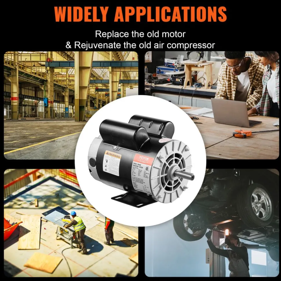 VEVOR 3.7HP Air Compressor Motor, 3450RPM Electric Motor, 230V 17.2 Amps, 5/8" Keyed Shaft 56 Frame, 1.88" Shaft Length, Single Phase, CCW/CW Rotation (Factory Setting is CCW)
