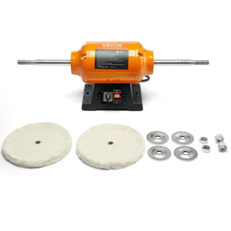 VEVOR 1/2HP Bench Buffer Polisher, 8-inch Bench Polishing Buffing Machine, 1725RPM/3450RPM Dual Speed Benchtop Polisher with 2PCS Cotton Wheels & Cast Iron Base for Metal, Jewelry, Wood Polishing