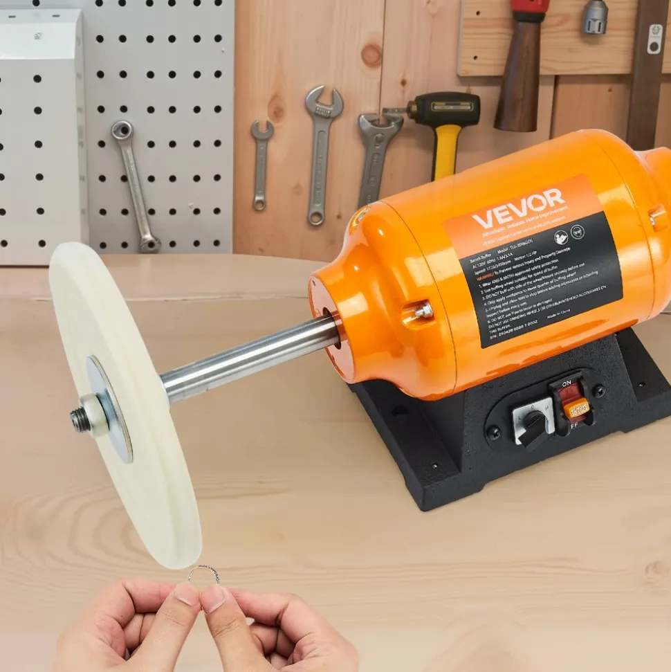 VEVOR 1/2HP Bench Buffer Polisher, 8-inch Bench Polishing Buffing Machine, 1725RPM/3450RPM Dual Speed Benchtop Polisher with 2PCS Cotton Wheels & Cast Iron Base for Metal, Jewelry, Wood Polishing
