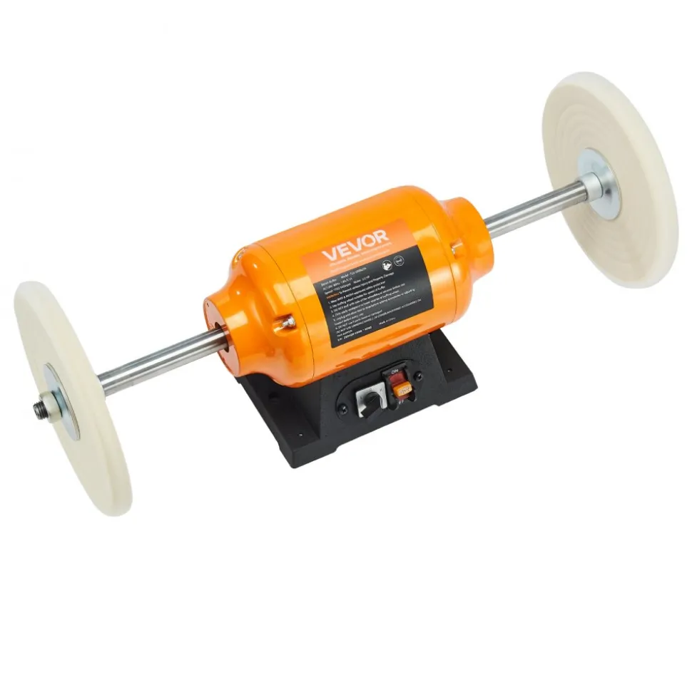 VEVOR 1/2HP Bench Buffer Polisher, 8-inch Bench Polishing Buffing Machine, 1725RPM/3450RPM Dual Speed Benchtop Polisher with 2PCS Cotton Wheels & Cast Iron Base for Metal, Jewelry, Wood Polishing