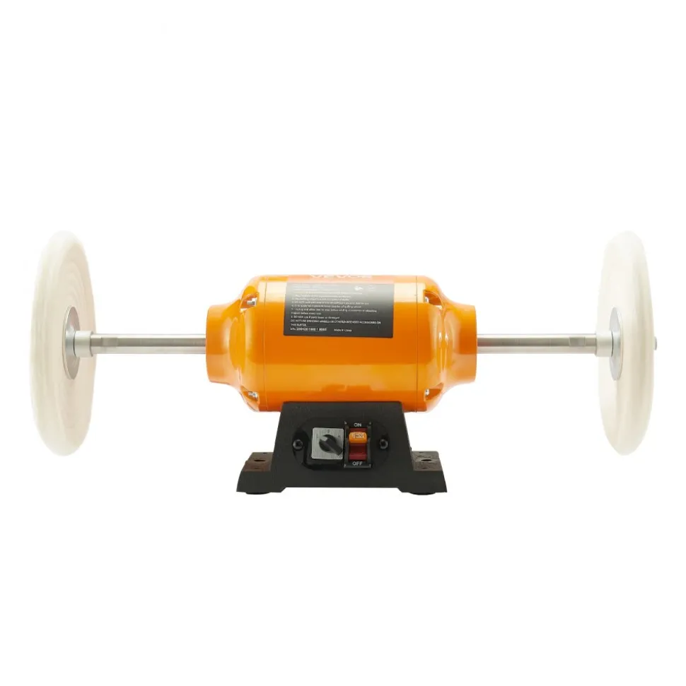 VEVOR 1/2HP Bench Buffer Polisher, 8-inch Bench Polishing Buffing Machine, 1725RPM/3450RPM Dual Speed Benchtop Polisher with 2PCS Cotton Wheels & Cast Iron Base for Metal, Jewelry, Wood Polishing