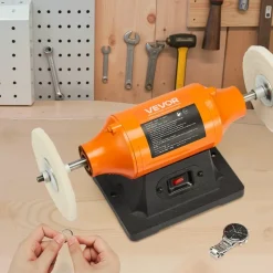 VEVOR 1/2HP Bench Buffer Polisher, 6-inch Bench Polishing Buffing Machine, 3450RPM Single Speed Benchtop Polisher with 2PCS Cloth Wheels & Cast Iron Base for Metal, Jewelry, Wood Polishing