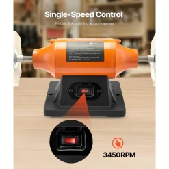 VEVOR 1/2HP Bench Buffer Polisher, 6-inch Bench Polishing Buffing Machine, 3450RPM Single Speed Benchtop Polisher with 2PCS Cloth Wheels & Cast Iron Base for Metal, Jewelry, Wood Polishing