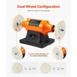 VEVOR 3/4HP Bench Buffer Polisher, 8-inch Bench Polishing Buffing Machine, 3450RPM Single Speed Benchtop Polisher with 2PCS Cloth Wheels & Cast Iron Base for Metal, Jewelry, Wood Polishing