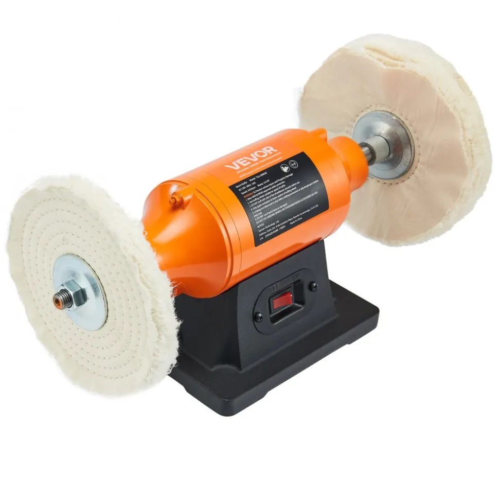 VEVOR 3/4HP Bench Buffer Polisher, 8-inch Bench Polishing Buffing Machine, 3450RPM Single Speed Benchtop Polisher with 2PCS Cloth Wheels & Cast Iron Base for Metal, Jewelry, Wood Polishing