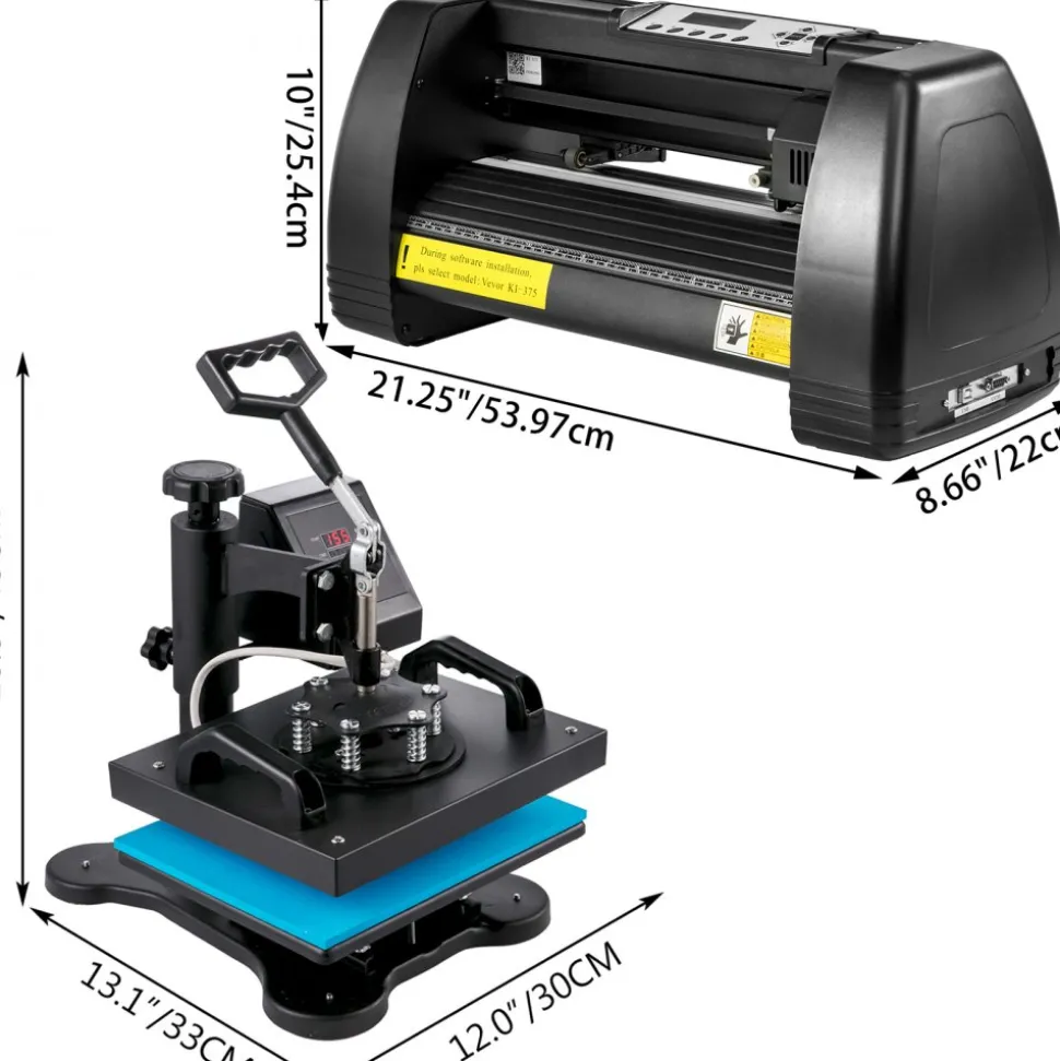 VEVOR HP230-B 12"x10" Dual Digital T-Shirt Heat Press Machine + 14" Vinyl Cutting Plotter With SIGNMASTER Software