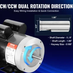 VEVOR 2HP Electric Motor 1725 rpm, AC 115V/230V, 56C Frame, Air Compressor Motor Single Phase, 5/8
