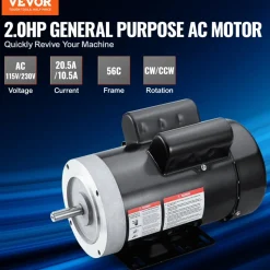 VEVOR 2HP Electric Motor 1725 rpm, AC 115V/230V, 56C Frame, Air Compressor Motor Single Phase, 5/8