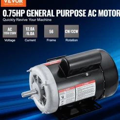 VEVOR 0.75HP Electric Motor 1725 rpm, AC 115V/230V, 56 Frame, Air Compressor Motor Single Phase, 5/8