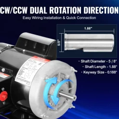 VEVOR 0.75HP Electric Motor 1725 rpm, AC 115V/230V, 56 Frame, Air Compressor Motor Single Phase, 5/8