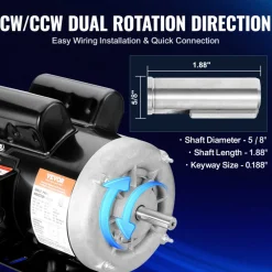 VEVOR 2HP Electric Motor 3450 rpm, AC 230V/460V, 56C Frame, Air Compressor Motor 3-Phase, 5/8