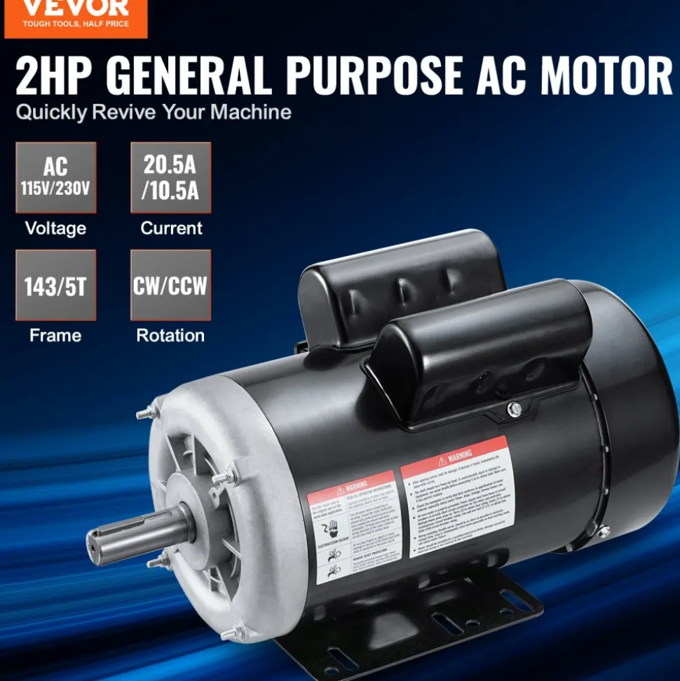 VEVOR 0.75HP Electric Motor 1725 rpm, AC 115V/230V, 56C Frame, Air Compressor Motor Single Phase, 5/8" Keyed Shaft, CW/CCW Rotation for Agricultural Machinery and General Equipment