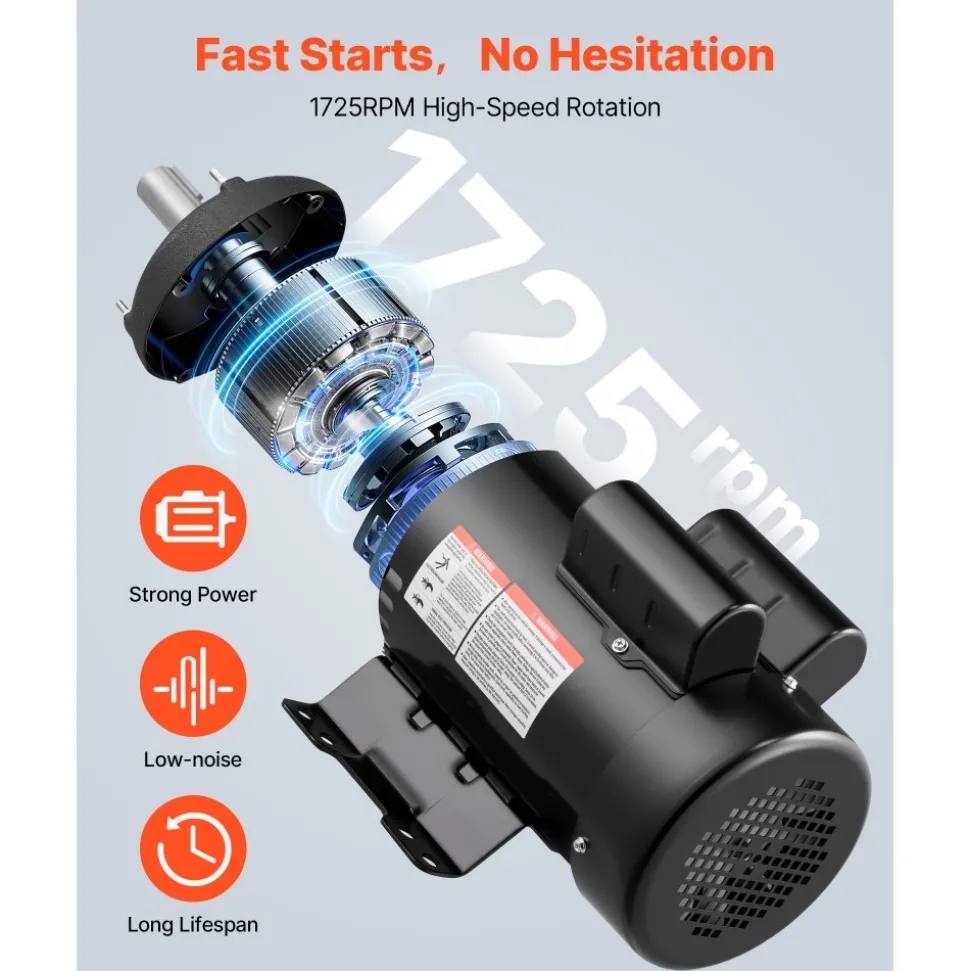 VEVOR 5 HP Electric Motor, 1725RPM Air Compressor Motor, CW/CCW Rotation, 1.125 inch Shaft Diameter, 2.75inch Shaft Length, 20.7N.m Torque, Single-Phase, ODP Cooling, 230V, 184T Frame