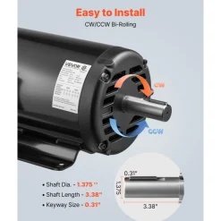 VEVOR 10 HP Electric Motor, 1770RPM Air Compressor Motor, CW/CCW Rotation, 1.375 inch Shaft Diameter, 3.88inch Shaft Length, 40N.m Torque, Three-Phase, 230V/460V, ODP Cooling, 215T Frame