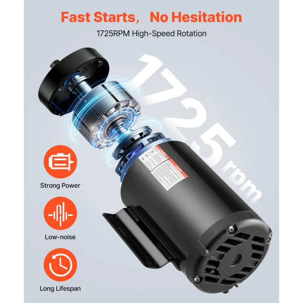 VEVOR 10 HP Electric Motor, 1770RPM Air Compressor Motor, CW/CCW Rotation, 1.375 inch Shaft Diameter, 3.88inch Shaft Length, 40N.m Torque, Three-Phase, 230V/460V, ODP Cooling, 215T Frame