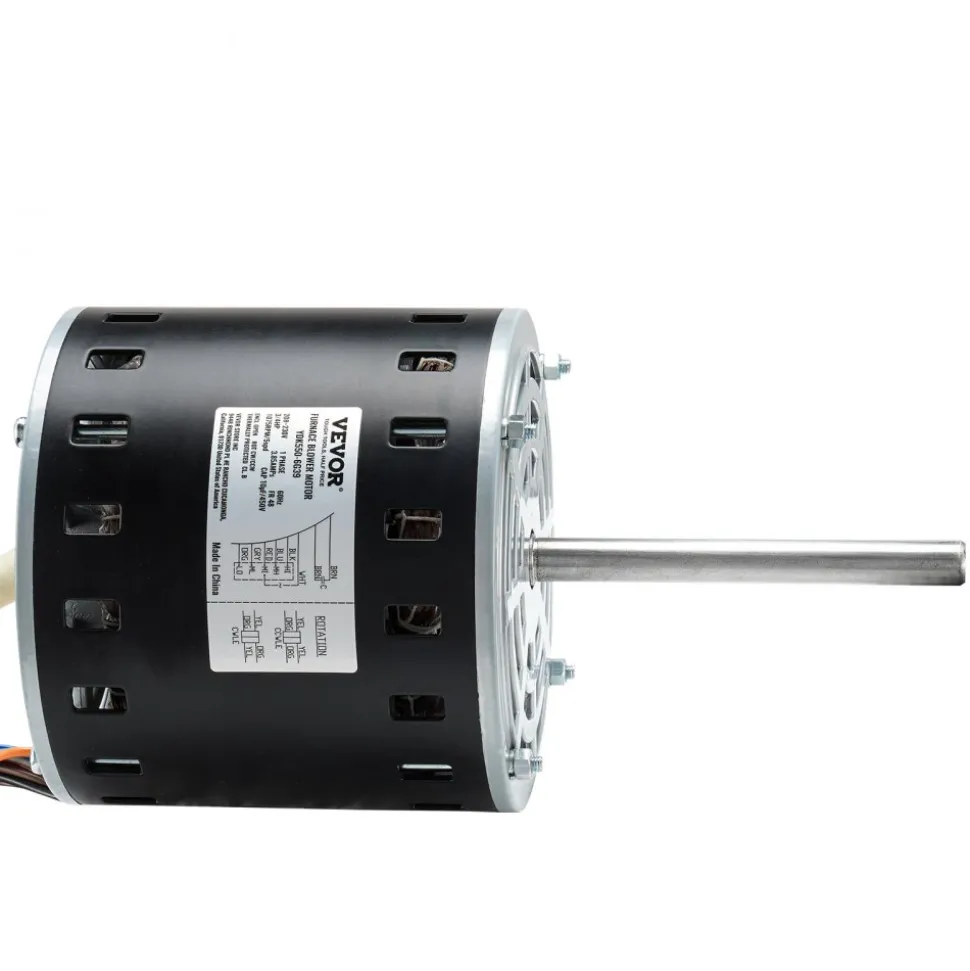 VEVOR 3/4HP Furnace Blower Motor, 208/230V 3.85Amps, 1075RPM 5 Speeds, CW/CCW Rotation, 48 Frame 4.8" Shaft Length, 10μF/450V Capacitor + 11" Hold Hoop