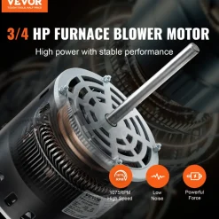 VEVOR 3/4HP Furnace Blower Motor, 208/230V 3.85Amps, 1075RPM 5 Speeds, CW/CCW Rotation, 48 Frame 4.8