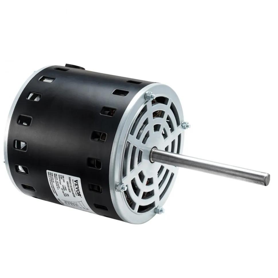 VEVOR 3/4HP Furnace Blower Motor, 208/230V 3.85Amps, 1075RPM 5 Speeds, CW/CCW Rotation, 48 Frame 4.8" Shaft Length, 10μF/450V Capacitor + 11" Hold Hoop