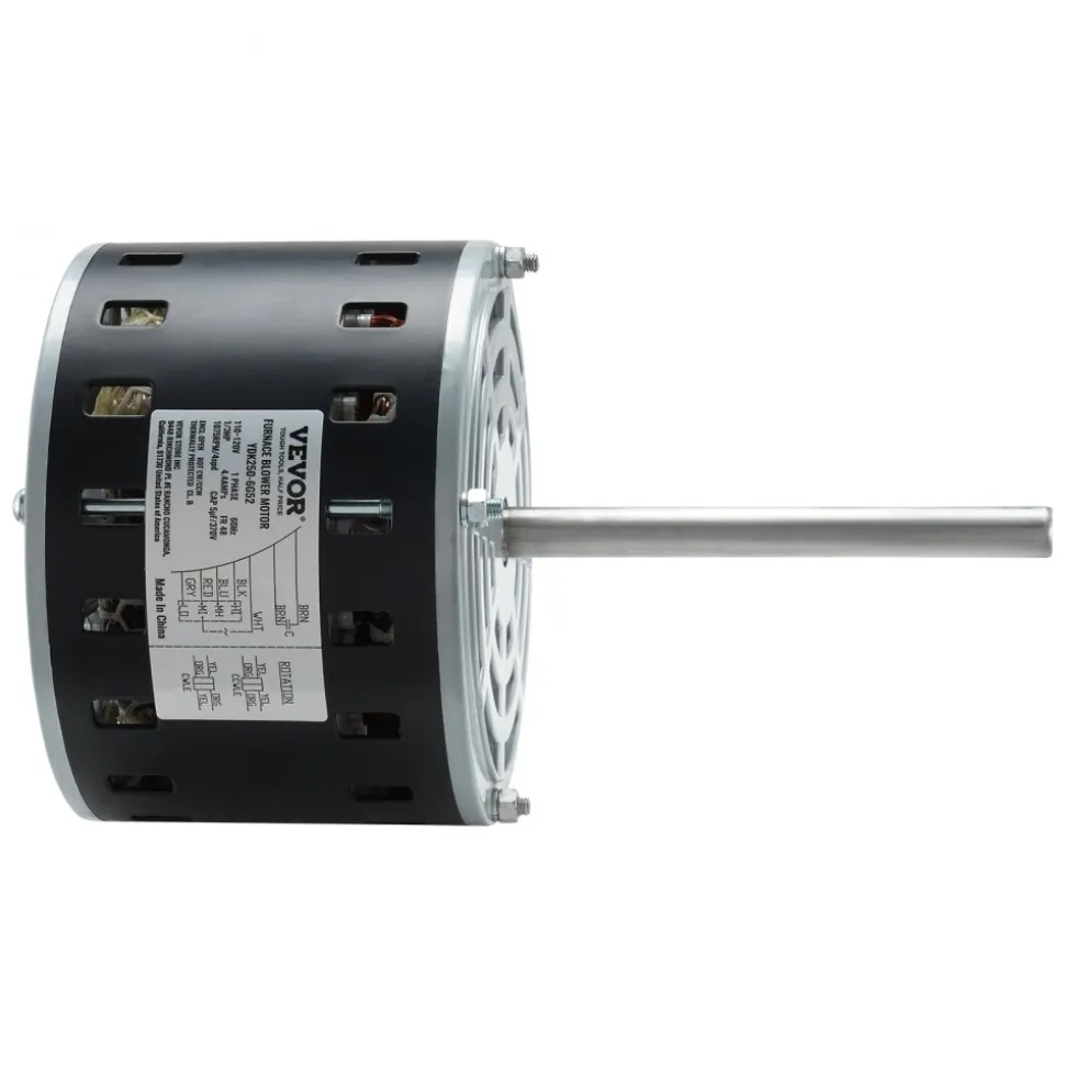 VEVOR 1/3HP Furnace Blower Motor, 110/120V 4.4Amps, 1075RPM 4 Speeds, CW/CCW Rotation, 48 Frame 5.2" Shaft Length, 5μF/370V Capacitor + 11" Hold Hoop