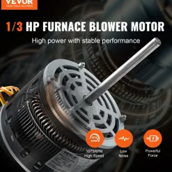 VEVOR 1/3HP Furnace Blower Motor, 110/120V 4.4Amps, 1075RPM 4 Speeds, CW/CCW Rotation, 48 Frame 5.2