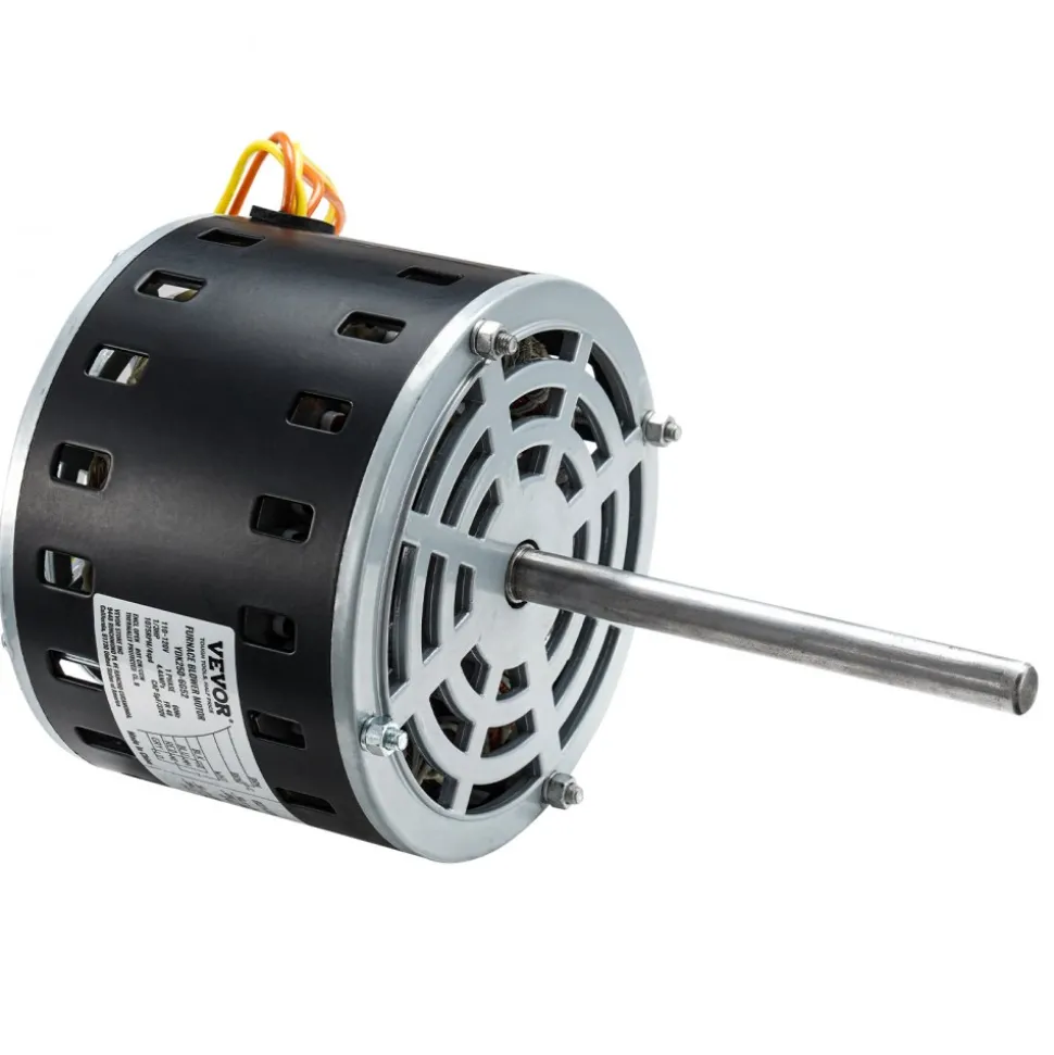 VEVOR 1/3HP Furnace Blower Motor, 110/120V 4.4Amps, 1075RPM 4 Speeds, CW/CCW Rotation, 48 Frame 5.2" Shaft Length, 5μF/370V Capacitor + 11" Hold Hoop